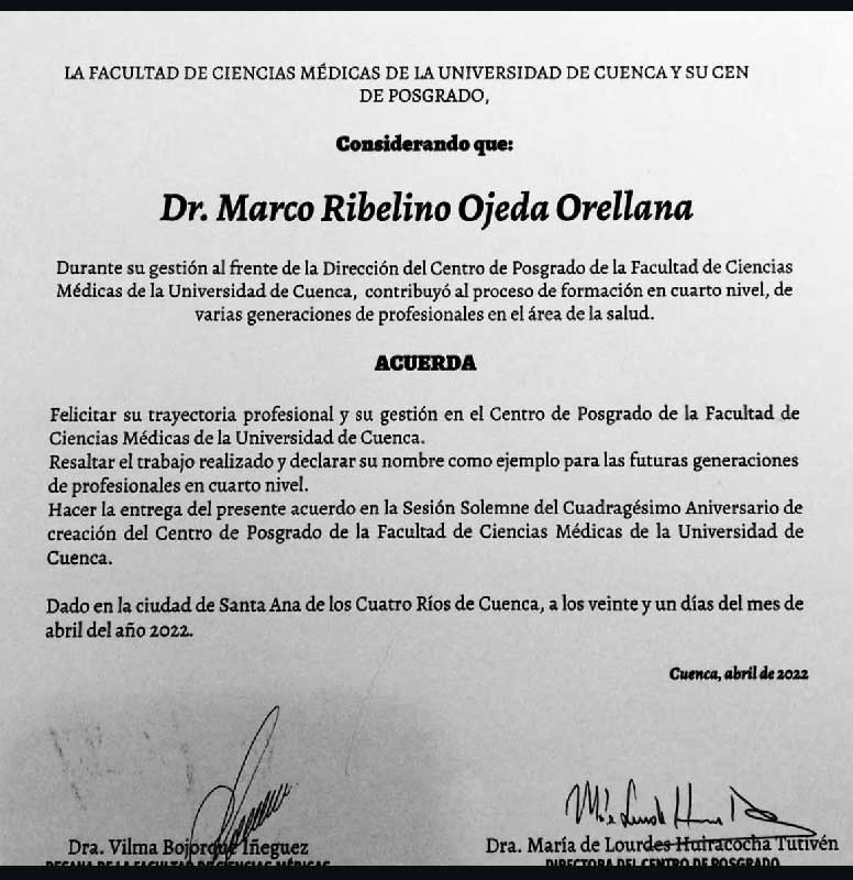 Reconocimiento por Gestión en el Centro de Posgrado